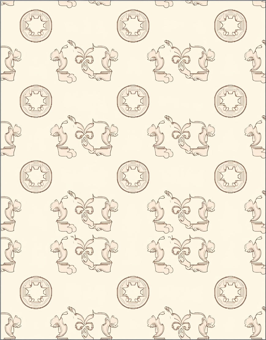Beige Rococo Cartouche Floral Rug