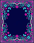 Vibrant Pink Teal Floral Frame Rug
