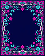 Vibrant Pink Teal Floral Frame Rug