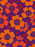 Bold Orange Floral Swirls on Deep Purple Rug