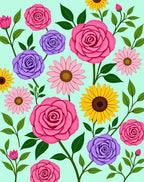 Bright Pink Roses Purple Floral Meadow Rug