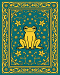 Yellow Frog Teal Floral Border Rug