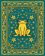 Yellow Frog Teal Floral Border Rug