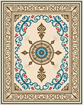 Cream Brown Blue Red Floral Medallion Rug