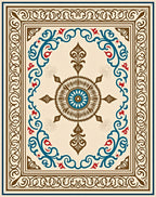 Cream Brown Blue Red Floral Medallion Rug