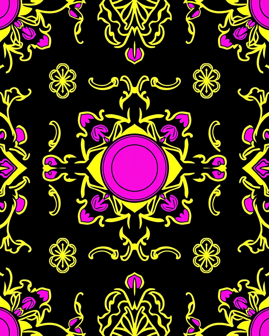 Yellow Pink Black Tribal Eye Rug