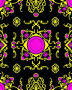 Yellow Pink Black Tribal Eye Rug
