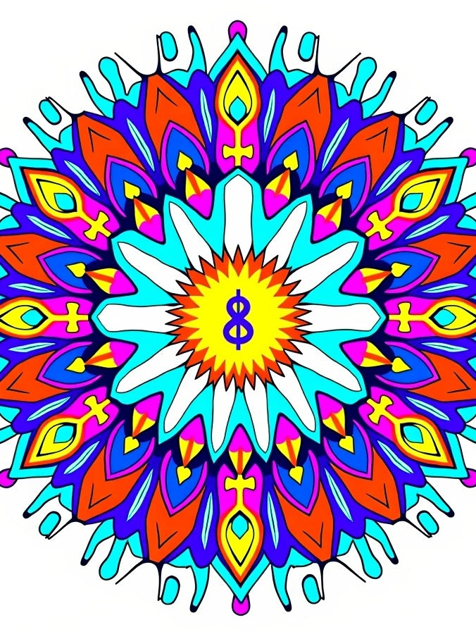Vibrant Psychedelic Sunburst Mandala Rug