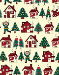Festive Red Christmas Village Scene Rug