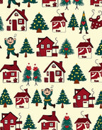Festive Red Christmas Village Scene Rug