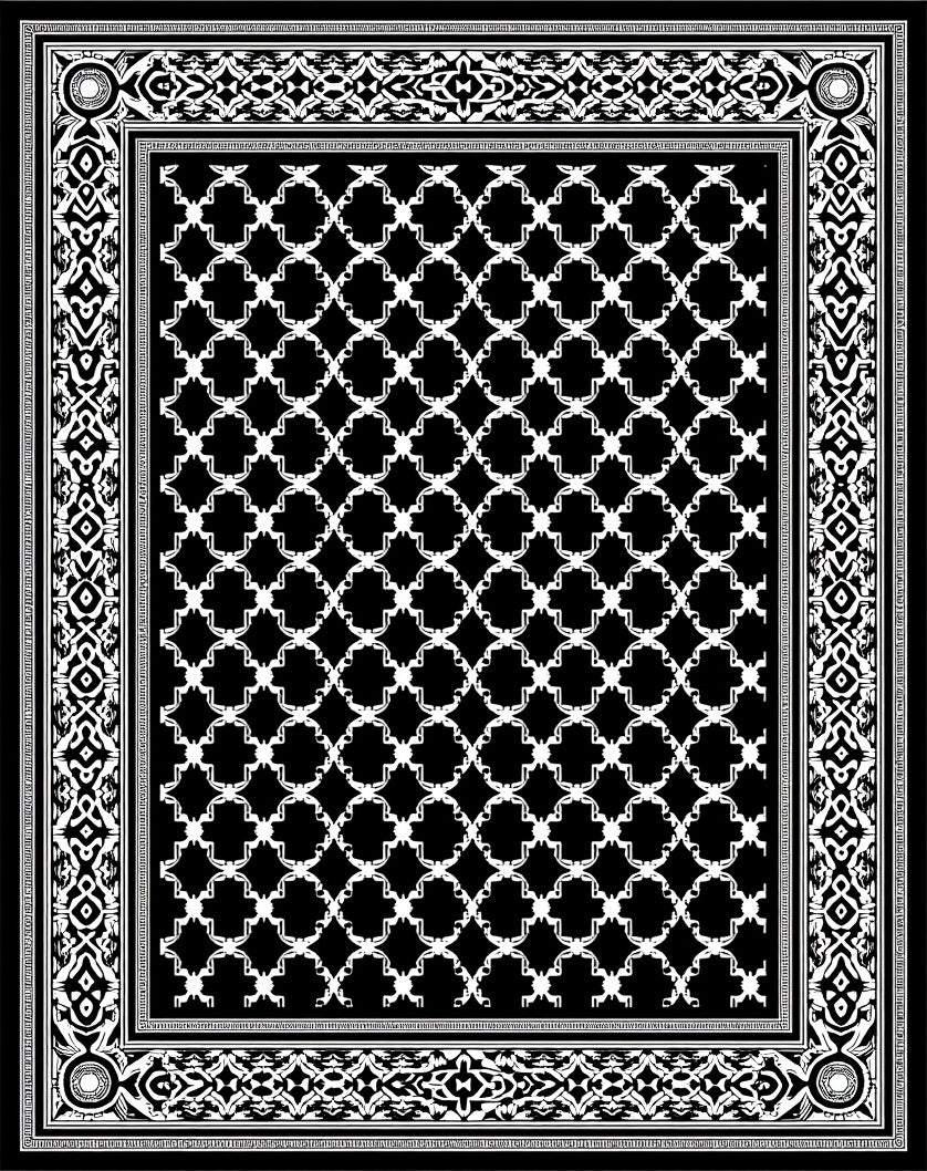 Bold Black White Geometric Medallion Border Rug