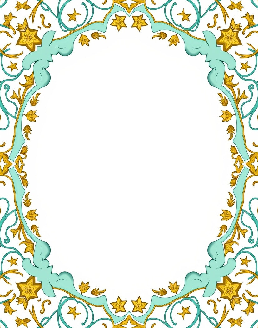 Golden Star Turquoise Arabesque Frame Rug