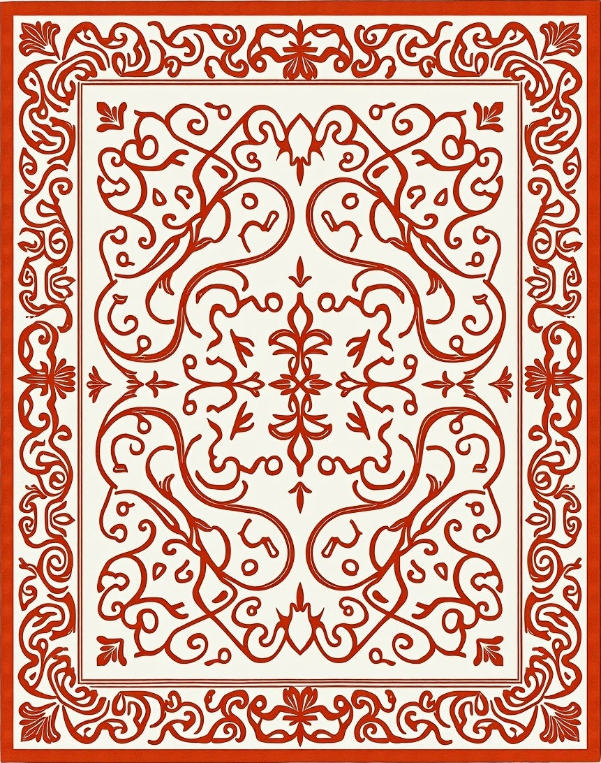 Crimson Elegant Scrollwork Medallion Rug