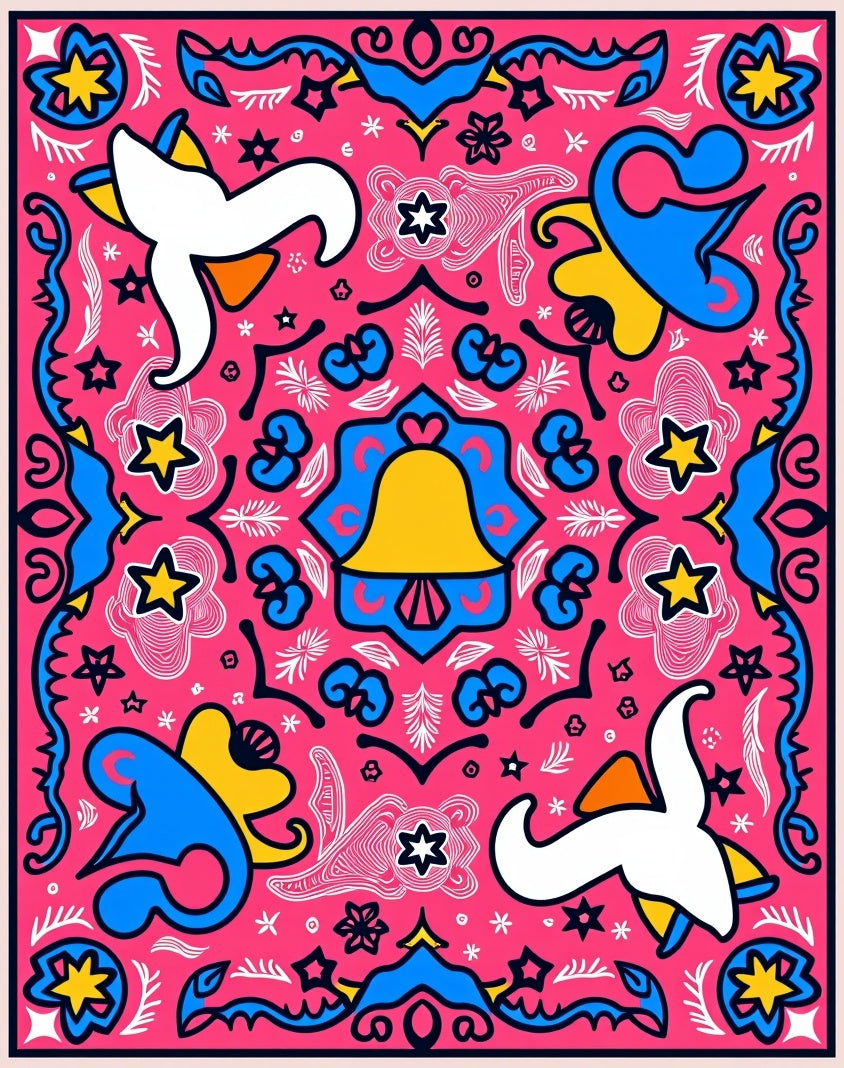 Vibrant Pink Bell and Banana Medallion Rug