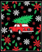 Red Car Snowflakes Christmas Tree Rug