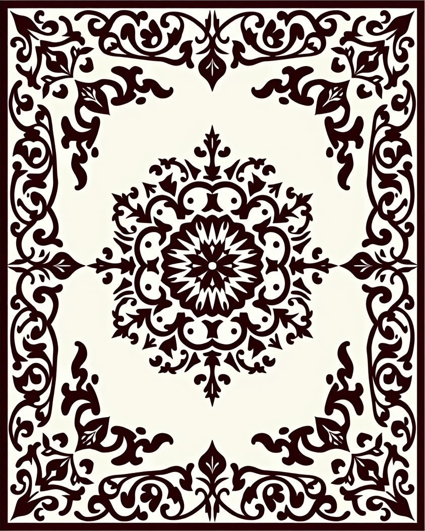 Dark Brown Baroque Floral Medallion Rug