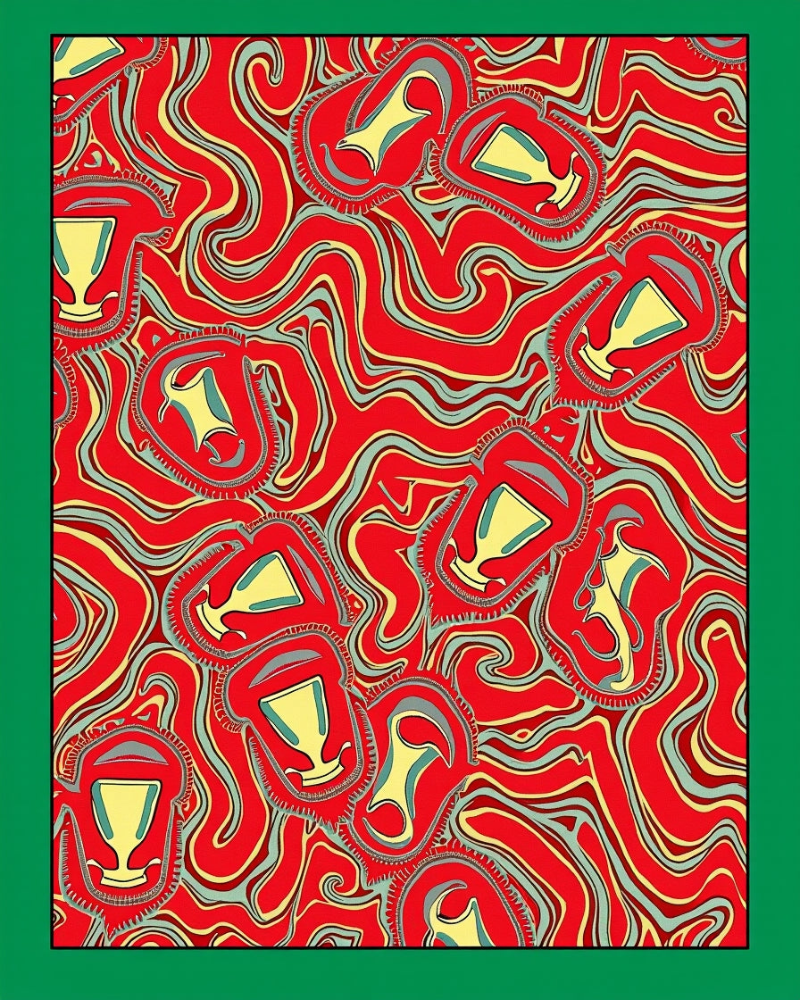 Crimson Yellow Trophies Swirl Harmony Rug