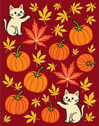 Whimsical Autumn Cats Pumpkins Leaves Rug