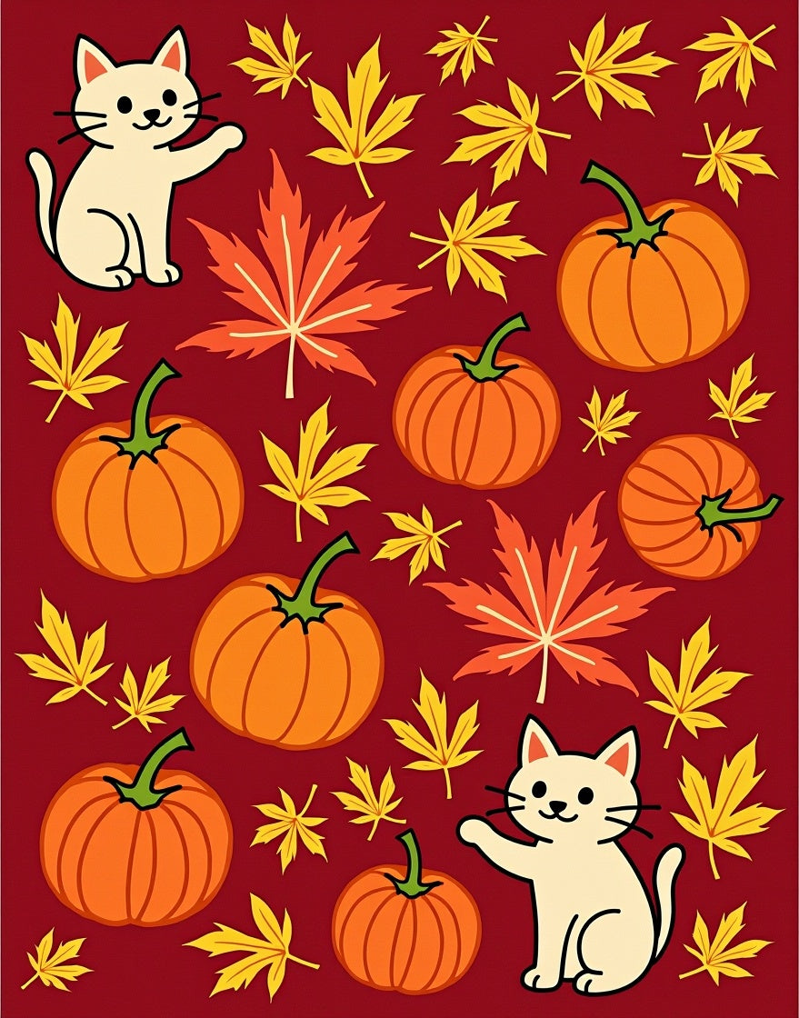 Whimsical Autumn Cats Pumpkins Leaves Rug