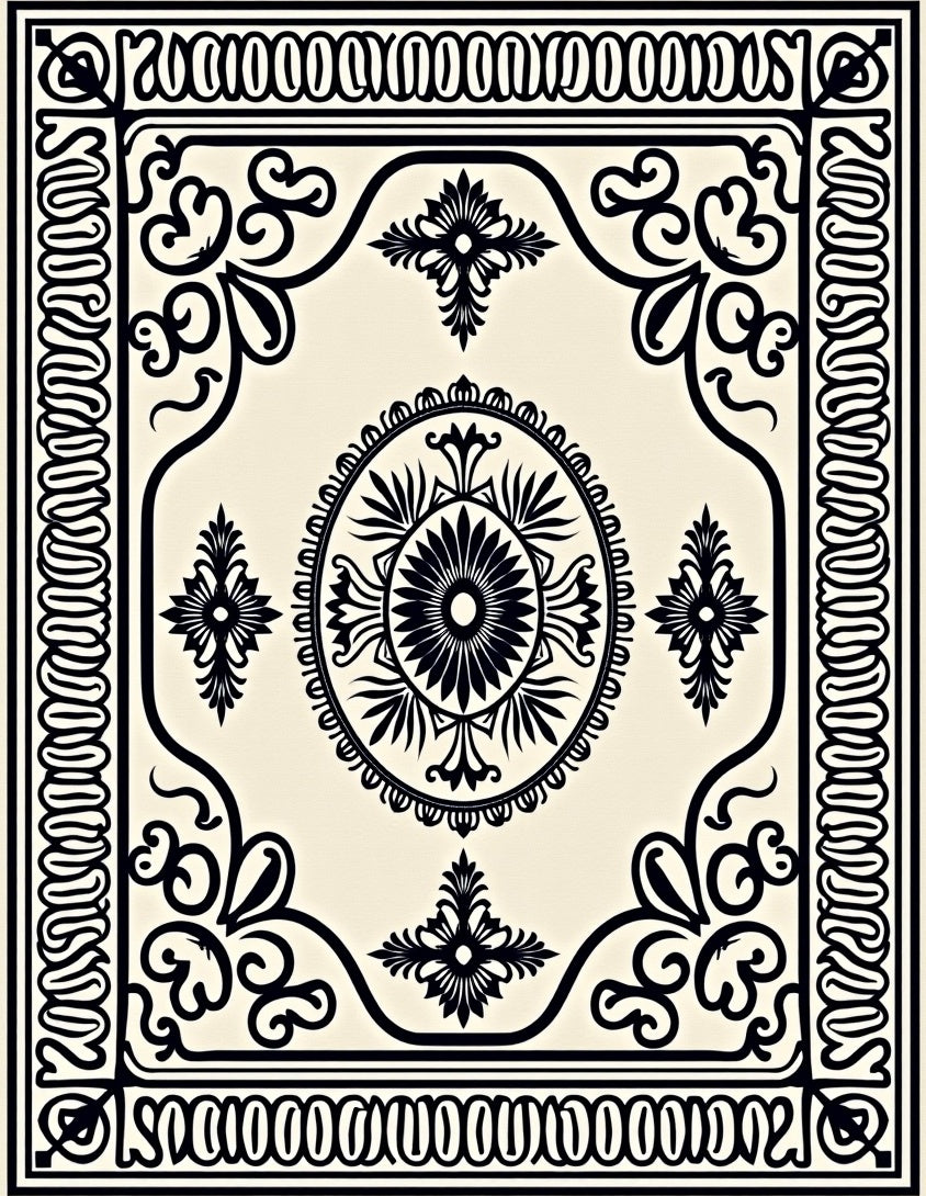 Black Ivory Ornate Floral Medallion Rug