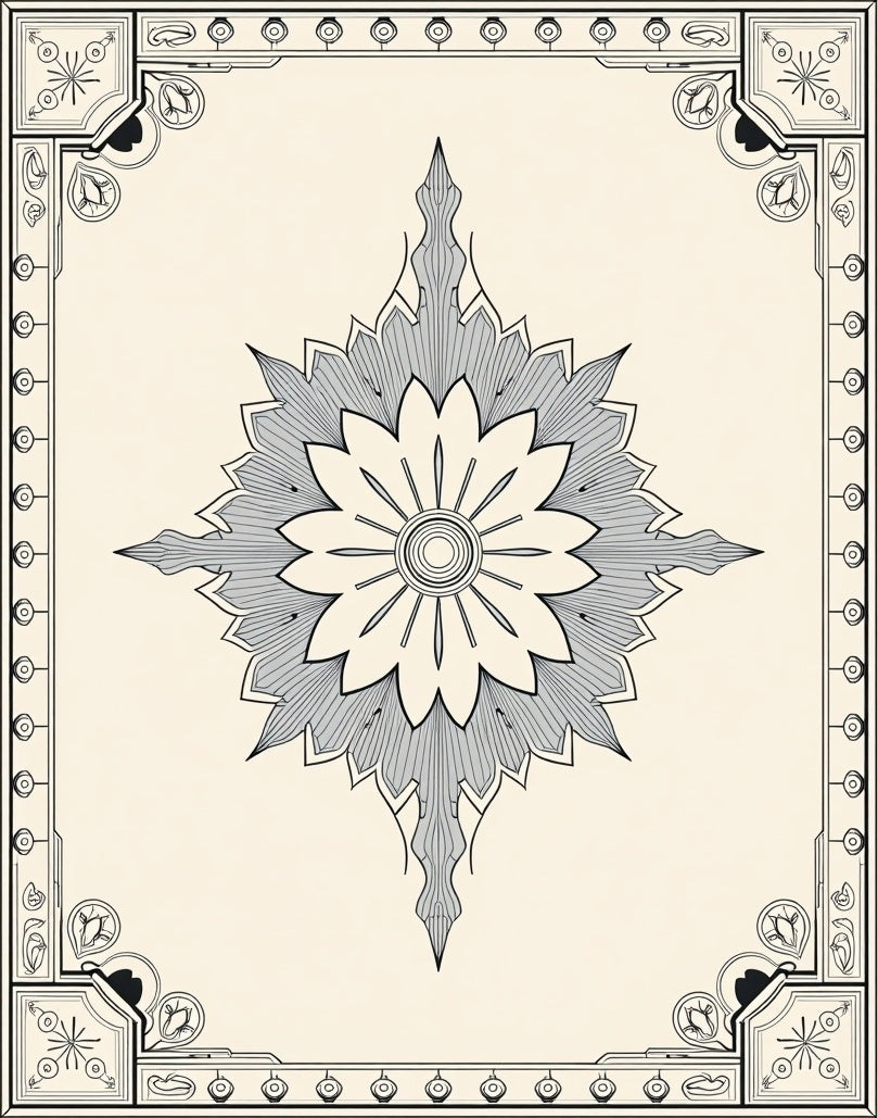 Cream Gray Art Deco Star Burst Rug