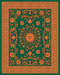 Emerald Green Floral Scroll Medallion Rug