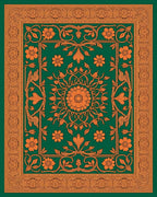 Emerald Green Floral Scroll Medallion Rug