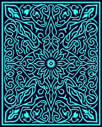 Cyan Intricate Floral Medallion Tapestry Rug