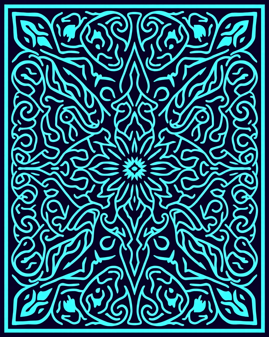 Cyan Intricate Floral Medallion Tapestry Rug