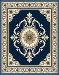 Vibrant Navy Floral Medallion Border Rug