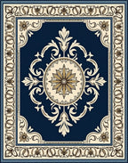 Vibrant Navy Floral Medallion Border Rug