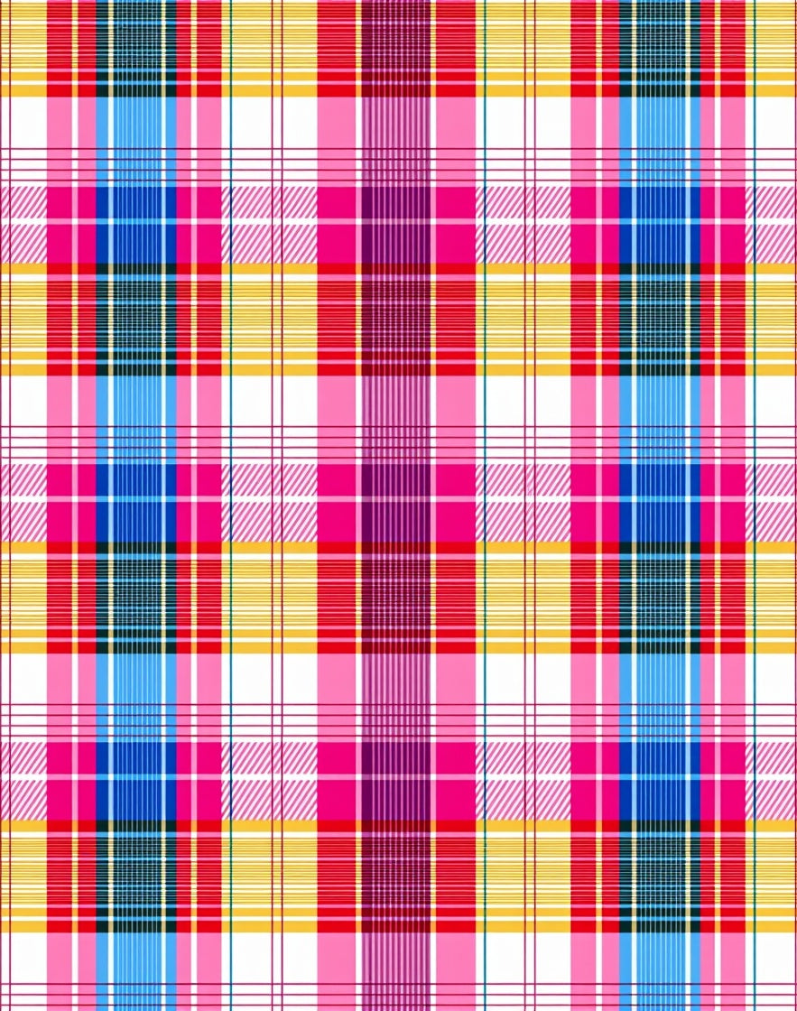 Vibrant Pink Blue Yellow Plaid Grid Rug