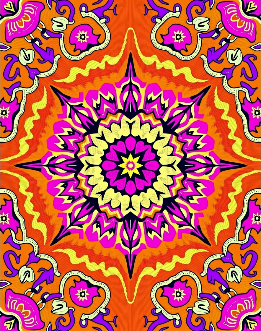 Vibrant Orange Pink Mandala Radiance Rug