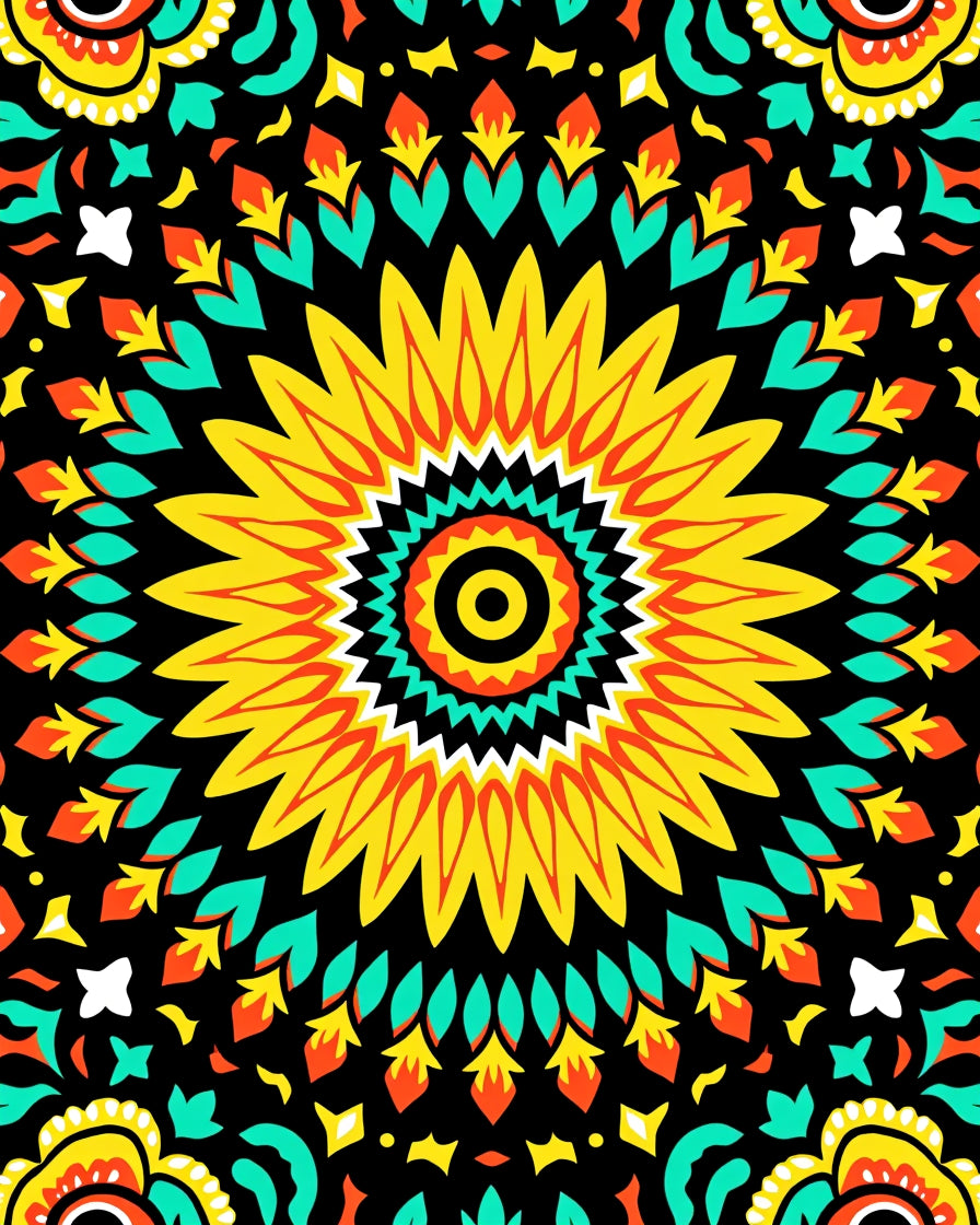 Vibrant Yellow Sunburst Mandala Rug