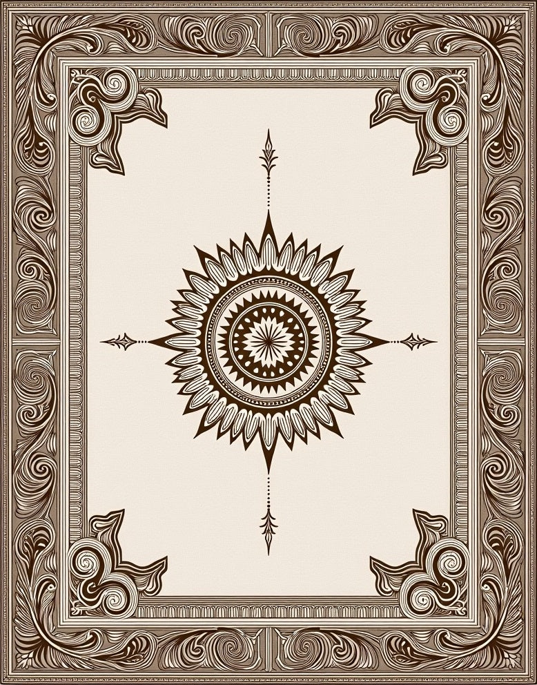 Brown Floral Sunburst Medallion Border Rug