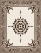 Brown Floral Sunburst Medallion Border Rug