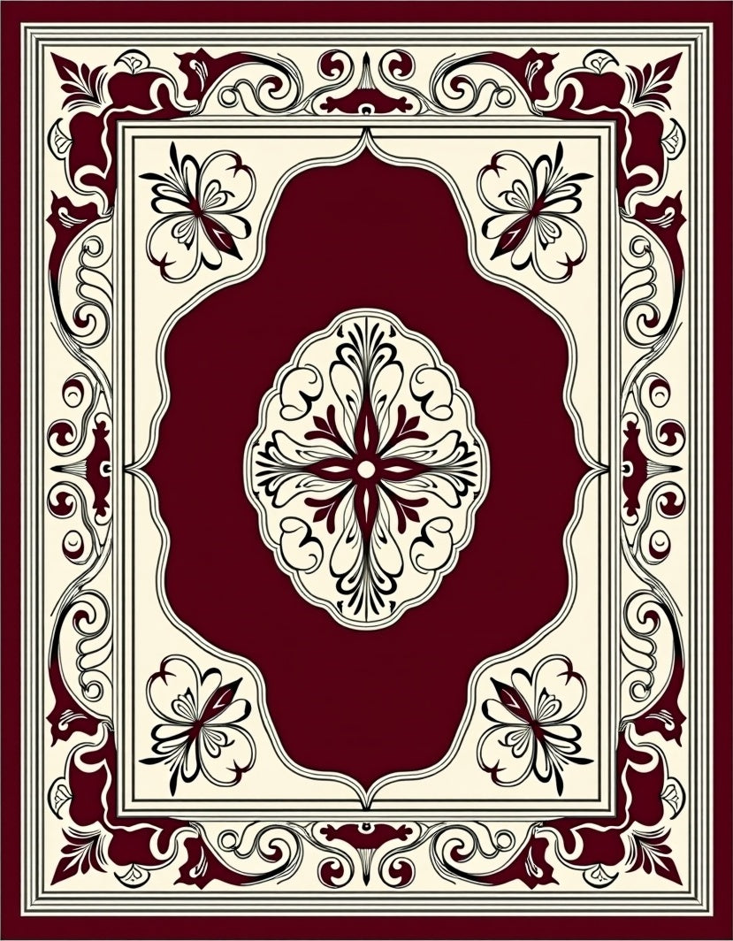 Crimson Floral Medallion Art Rug
