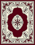 Crimson Floral Medallion Art Rug
