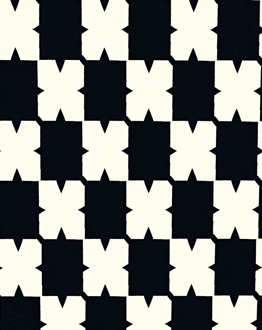 Black and White Starburst Squares Rug