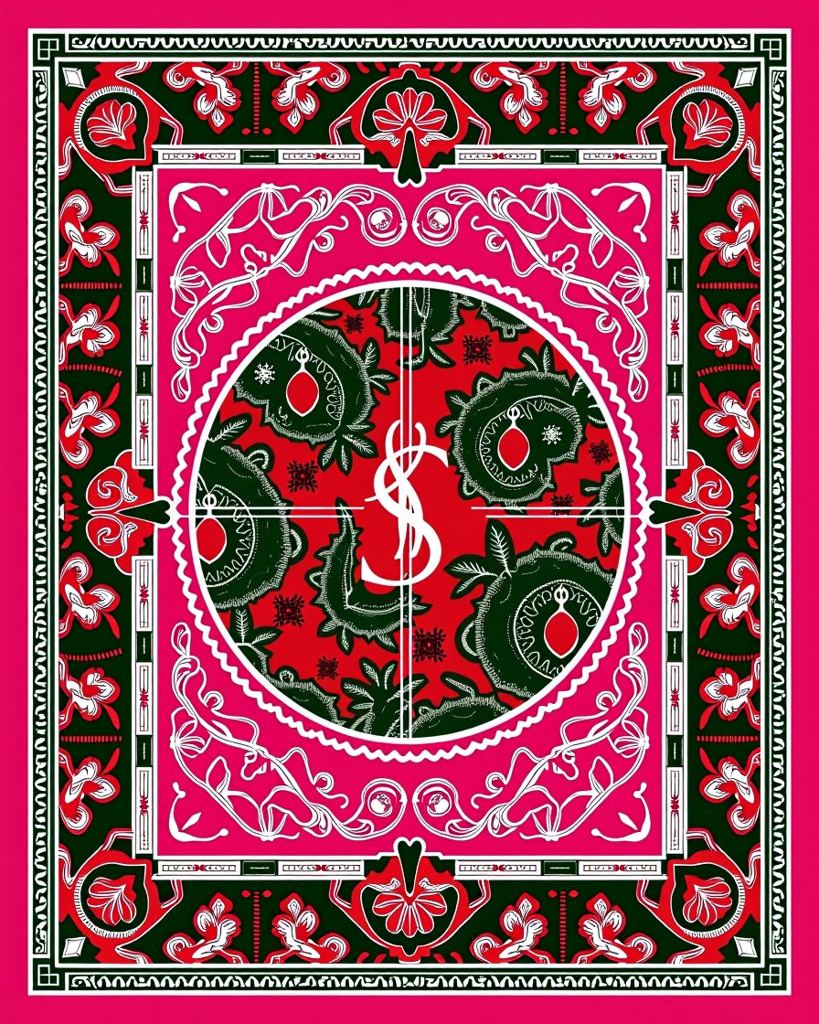 Vibrant Red Black Paisley Medallion Rug