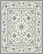 Cream Gray Floral Medallion Scrollwork Rug