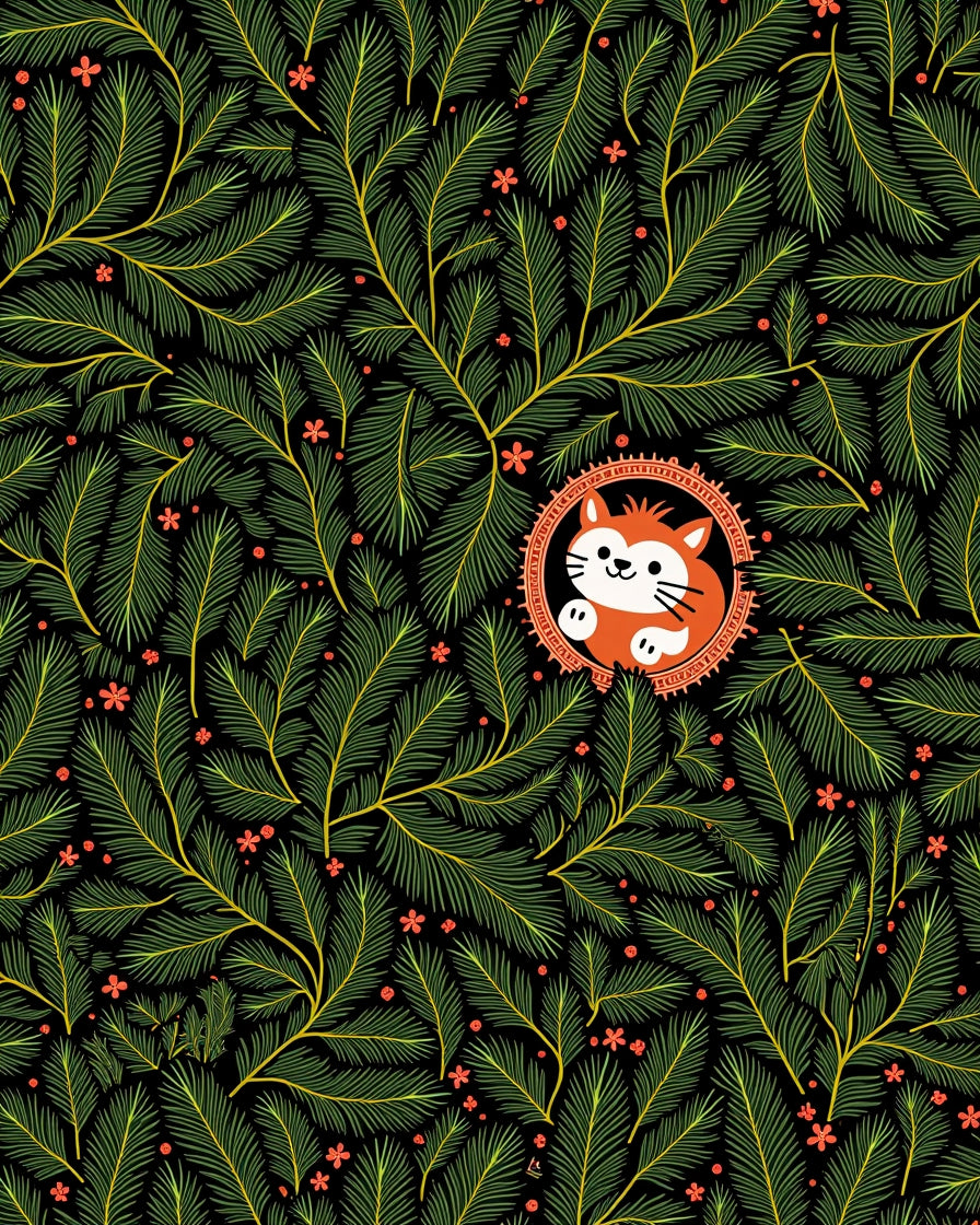 Whimsical Orange Cat Pine Branch Rug