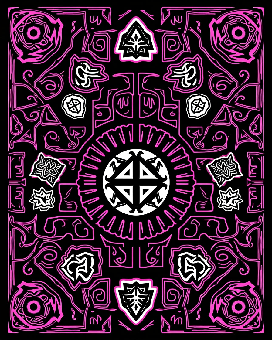 Vibrant Pink Symmetric Geometric Mandala Rug