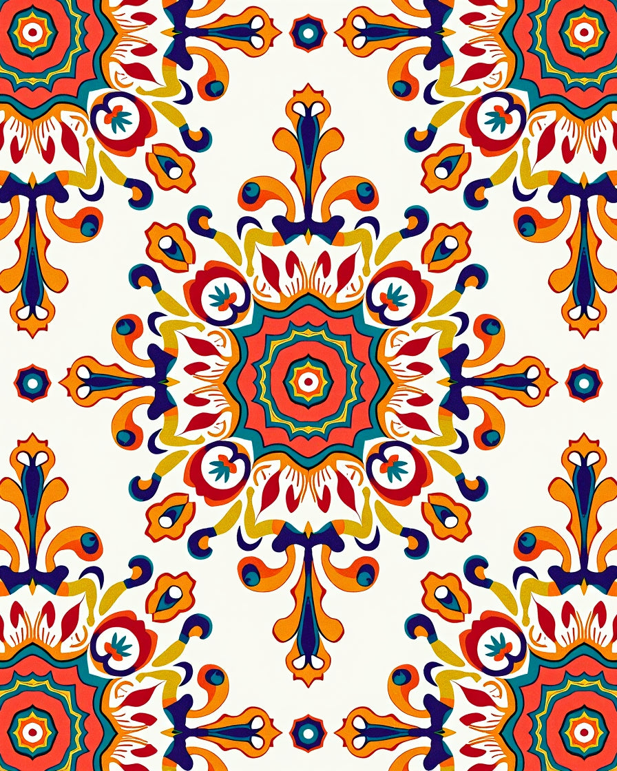 Vibrant Teal Orange Mandala Floral Rug