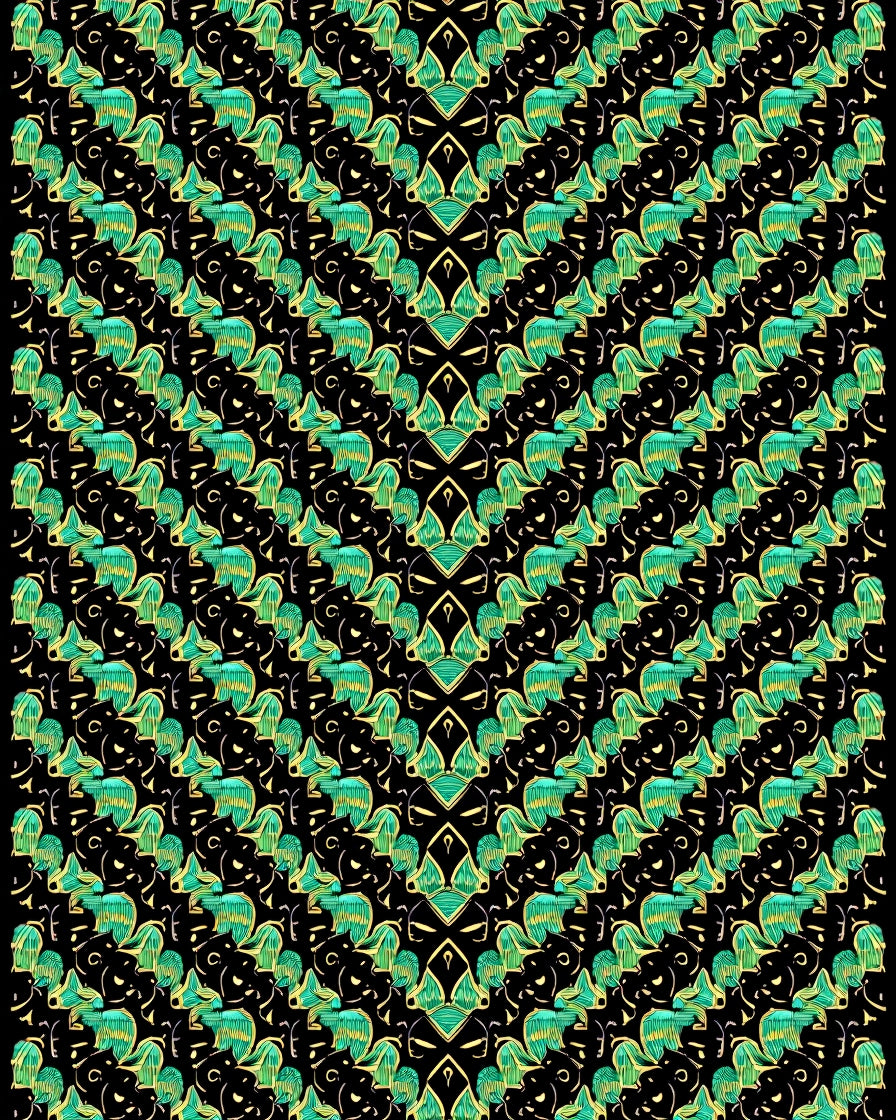 Emerald and Gold Baroque Swirl Rug