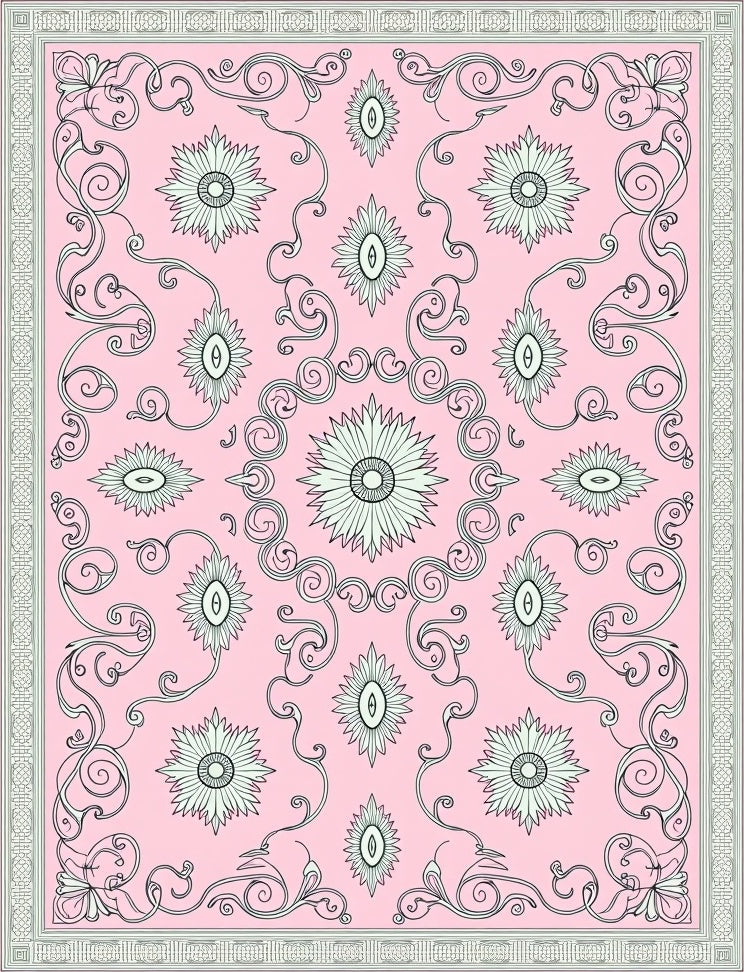 Pale Pink Floral Scrollwork Medallion Rug