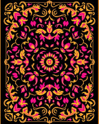 Vibrant Pink Gold Floral Scroll Rug