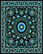 Black Blue Yellow Floral Medallion Rug