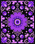 Vibrant Purple Floral Mandala Black Rug