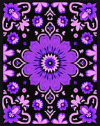 Vibrant Purple Floral Mandala Black Rug
